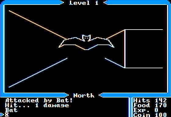 Ultima I (Apple II) screenshot: Attacked by bat