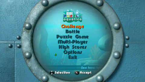 Go! Puzzle (PSP) screenshot: Aquatica – mine menu