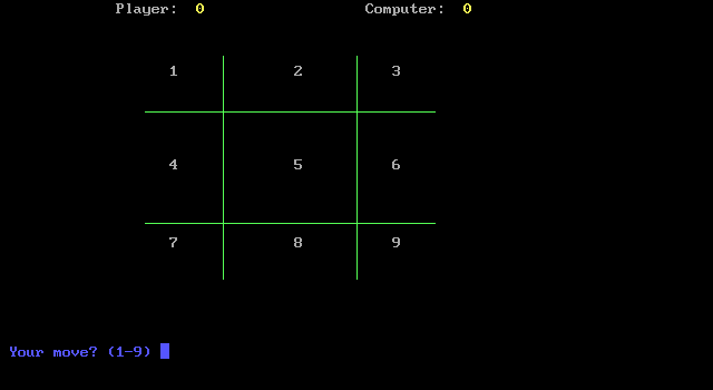 Tic Tac Toe (DOS) screenshot: Game board