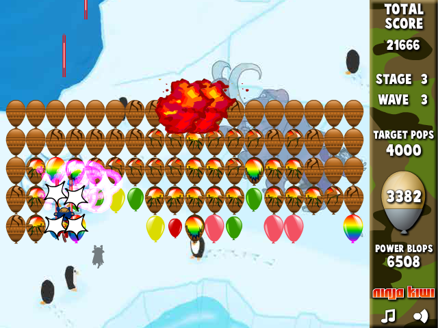 Bloons Super Monkey (Browser) screenshot: Stage 3 wave 3: balloons that need a lot of shots in order to pop them.