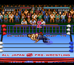 Zen-Nihon Pro Wrestling (SNES) screenshot: He's pinning me for the count.