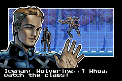 X-Men: The Official Game (Game Boy Advance) screenshot: Meeting Iceman