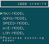 Power Quest (Game Boy Color) screenshot: Choosing a model/ fighter