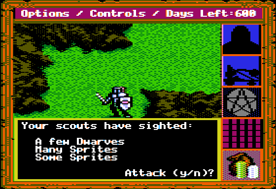 King's Bounty (Apple II) screenshot: A battle is about to commence.