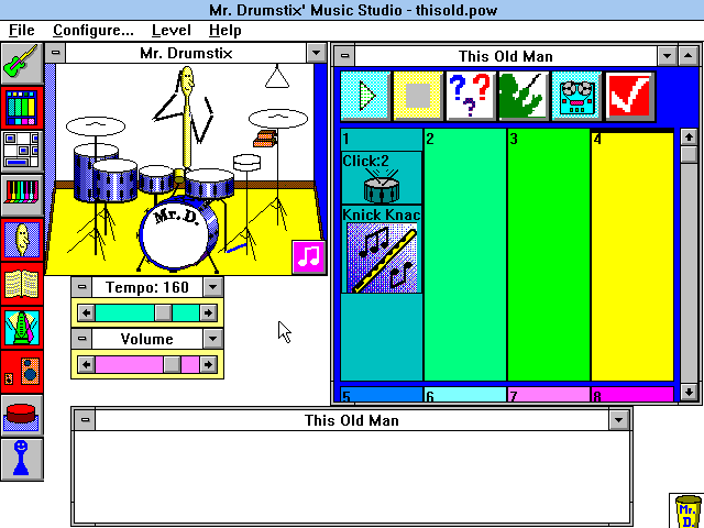 Mr. Drumstix' Music Studio (Windows 3.x) screenshot: Playing a song