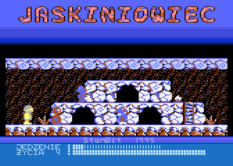 Jaskiniowiec (Atari 8-bit) screenshot: Three caves