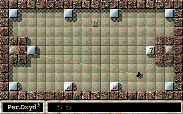 Oxyd 2 (DOS) screenshot: Level 1: hanging on a flexible rope.