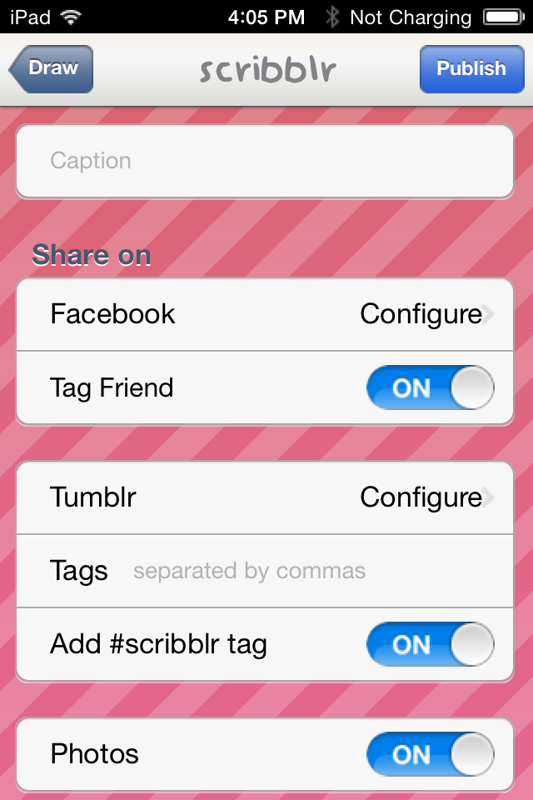 Scribblr (iPhone) screenshot: Now, if I want, I can publish this.