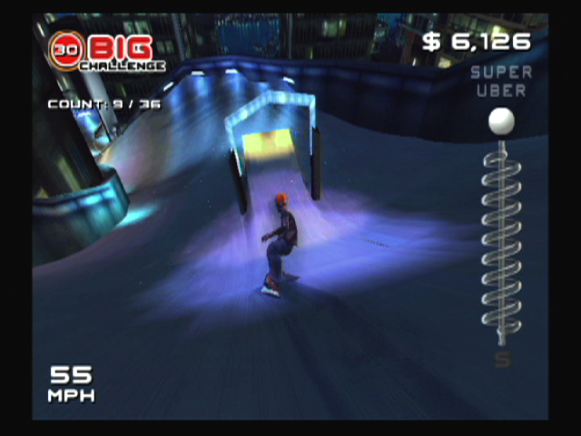 SSX 3 (GameCube) screenshot: A Big Challenge; snowboard through a series of gates