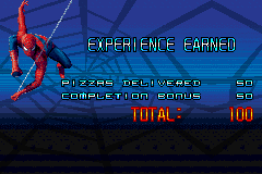 Spider-Man 2 (Game Boy Advance) screenshot: Completing missions earns us experience points.