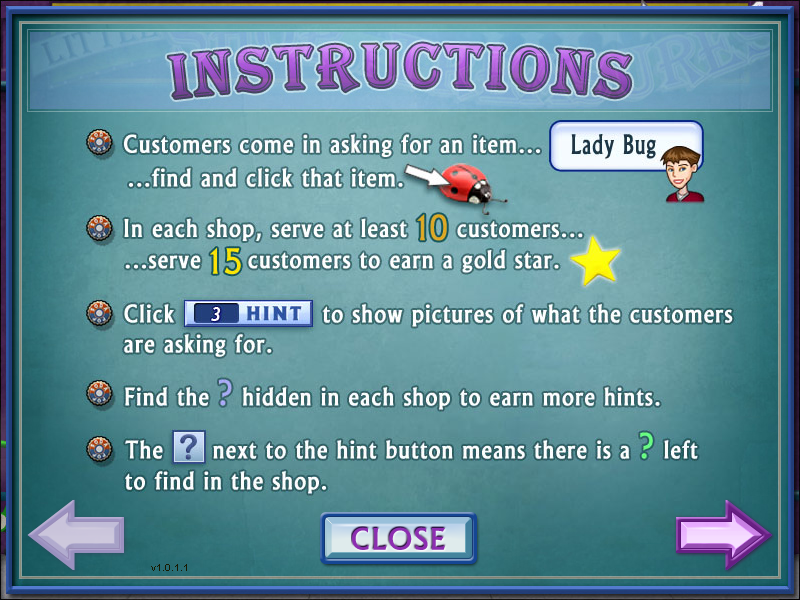 Little Shop of Treasures (Windows) screenshot: Instructions