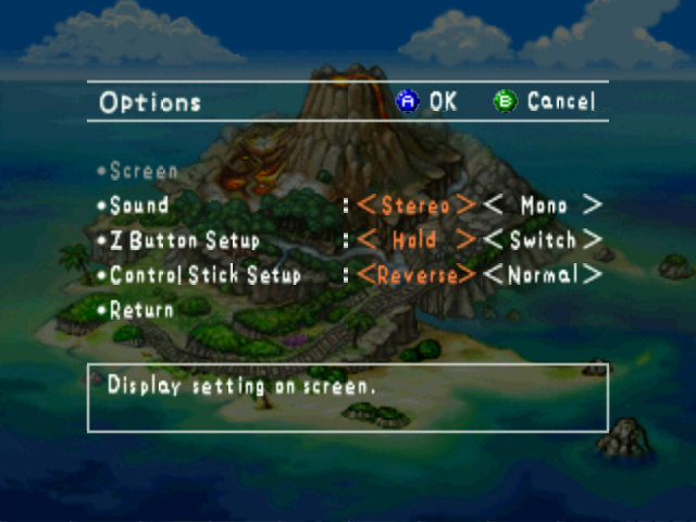 Pokémon Snap (Nintendo 64) screenshot: Option Screen