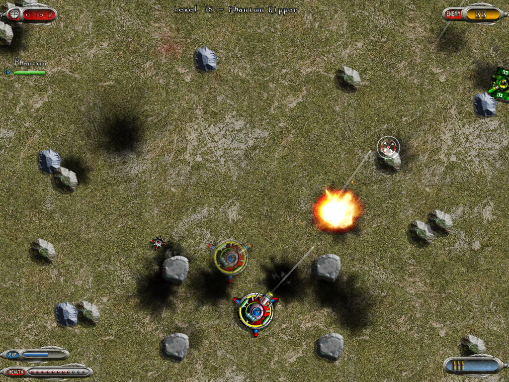 RIP: Strike Back (Windows) screenshot: The phantom turret upgrade misleads the enemy into attacking it.