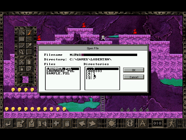 Lode Runner: The Legend Returns (DOS) screenshot: The level editor