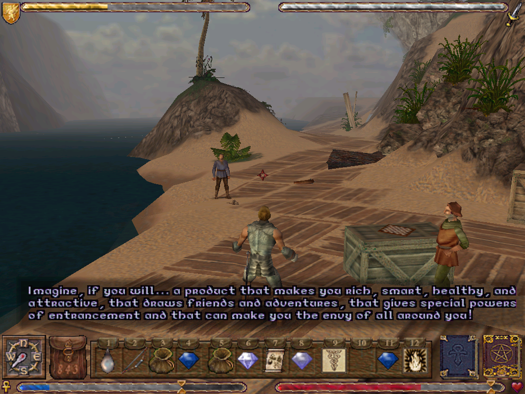 Ultima IX: Ascension (Windows) screenshot: Chatting with the people in Buccaneers' Den