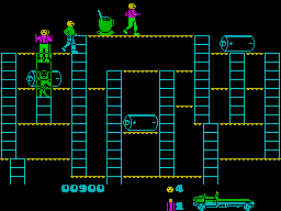 Bear Bovver (ZX Spectrum) screenshot: The batteries can be knocked off onto the baddies below