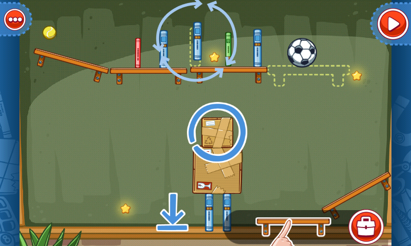 Amazing Alex (Android) screenshot: Here we should make the boxes topple over