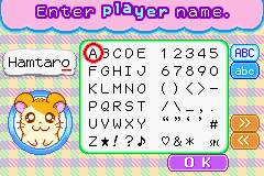 Hamtaro: Ham-Ham Heartbreak (Game Boy Advance) screenshot: Entering a name