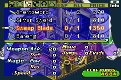 Final Fantasy Tactics Advance (Game Boy Advance) screenshot: Shopping for new weapons