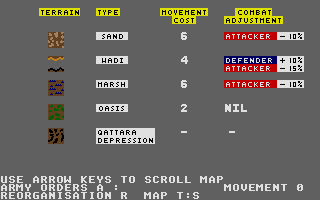 Afrika Korps (Atari ST) screenshot: Map legend (1st part) at the top of the map
