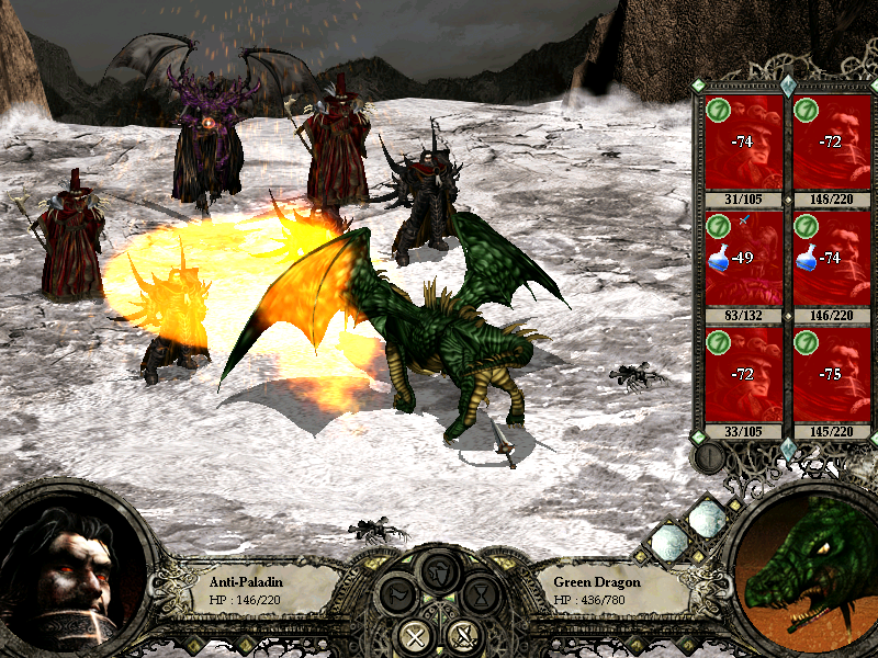 Disciples II: Dark Prophecy (Windows) screenshot: Dragons are very efficient in hunting for food (in this case my troops), since they roast their prey before they catch it!