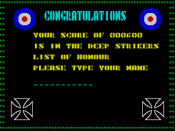Deep Strike (ZX Spectrum) screenshot: High score input