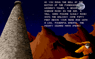 Moonstone: A Hard Days Knight (Amiga) screenshot: Listening to Math the Wizard