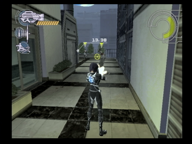 Ghost in the Shell: Stand Alone Complex (PlayStation 2) screenshot: As usual, the point I'm trying to reach is guarded