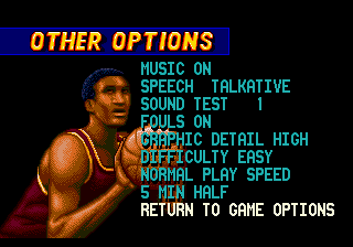Dick Vitale's "Awesome, Baby!" College Hoops (Genesis) screenshot: Game options