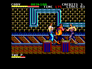 Final Fight (Amstrad CPC) screenshot: On the railway tracks