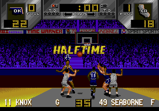 Dick Vitale's "Awesome, Baby!" College Hoops (Genesis) screenshot: With half the match gone, there is half of the match still to go