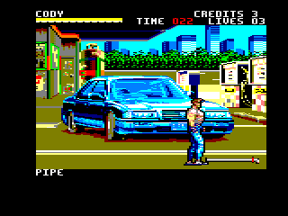 Final Fight (Amstrad CPC) screenshot: Bonus Stage. Wreck the car before time runs out