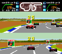 Final Lap Twin (TurboGrafx-16) screenshot: Races have LOTS of cars on screen.