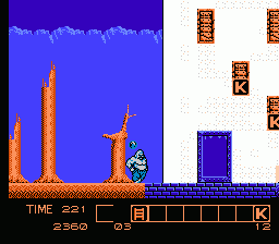Karnov (NES) screenshot: Approaching white building