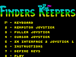 Finders Keepers (ZX Spectrum) screenshot: Control options