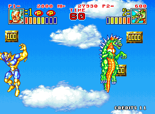King of the Monsters 2: The Next Thing (Arcade) screenshot: Collect bonus points as you fall down
