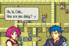 Fire Emblem: The Sacred Stones (Game Boy Advance) screenshot: Sometimes certain characters can talk to each other on the battlefield to increase their support-level