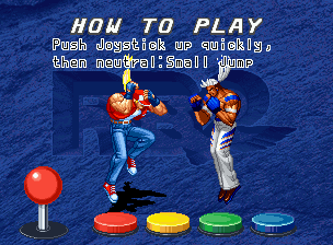 Real Bout Fatal Fury 2: The Newcomers (Neo Geo CD) screenshot: In the usual "How To Play" screen, players will have a notion of some basic commands.