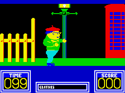 Benny Hill's Madcap Chase (ZX Spectrum) screenshot: Walking along the road