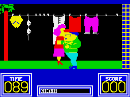 Benny Hill's Madcap Chase (ZX Spectrum) screenshot: Get a move on, she's after you