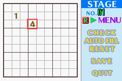 Dr. Sudoku (Game Boy Advance) screenshot: Entering numbers in