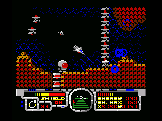 Fire Hawk: Thexder - The Second Contact (MSX) screenshot: There's plenty to shoot at here...