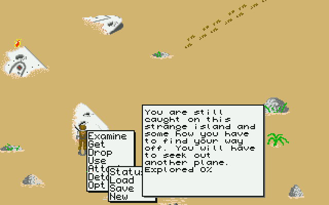 Bermuda Project (Atari ST) screenshot: ...and selecting the option with the left mouse button (Status at beginning of game shown)