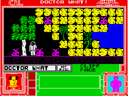 Doctor What! (ZX Spectrum) screenshot: Doctor What is by a cliff