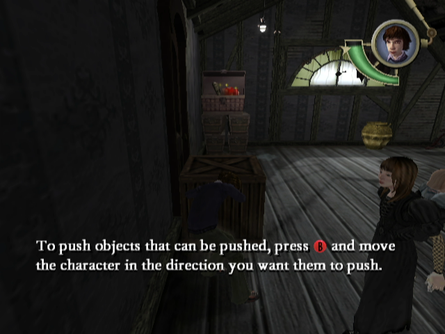 Lemony Snicket's A Series of Unfortunate Events (GameCube) screenshot: Klaus pushes boxes around.
