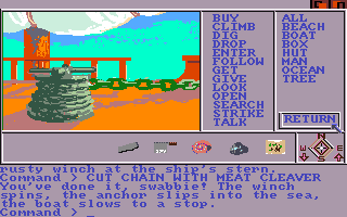 Mindshadow (Amiga) screenshot: Bringing the boat to a stop...