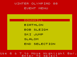 Winter Challenge: World Class Competition (ZX Spectrum) screenshot: Turn the events on and off