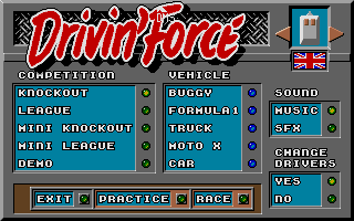 Drivin' Force (Atari ST) screenshot: Main menu