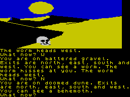 The Worm in Paradise (ZX Spectrum) screenshot: Watch the behemoth