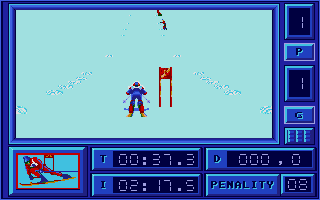 Downhill Challenge (Atari ST) screenshot: Single gates are to be avoided however